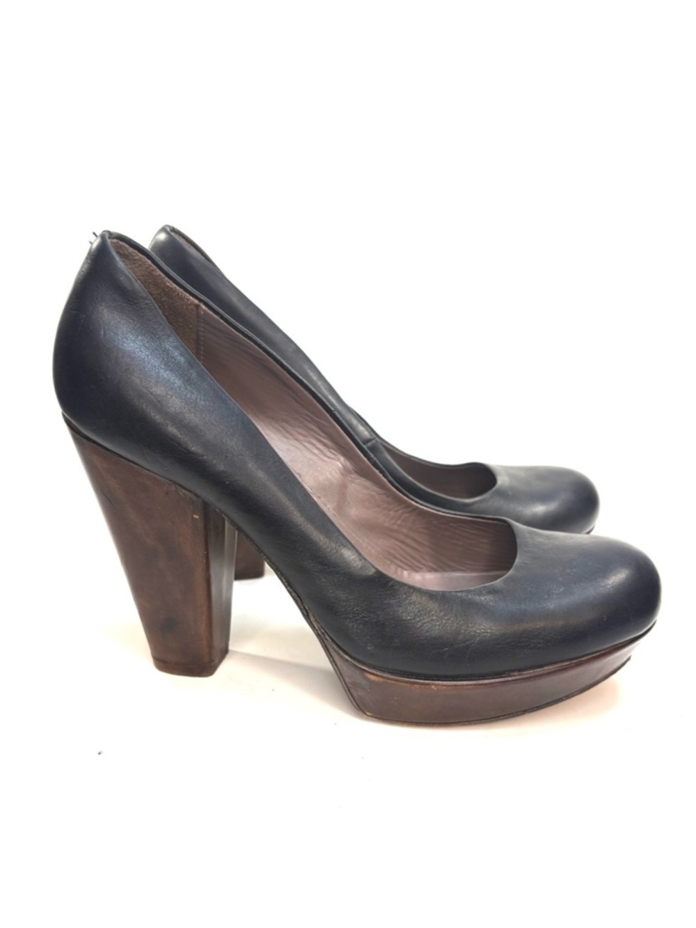 MoMa Black Leather Platform Heels | 38